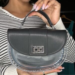 Black and Clear vegan leather Handbag W/ Chain